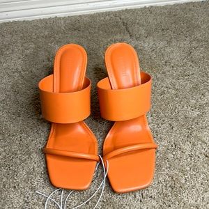 Orange Slip on Strap Heels